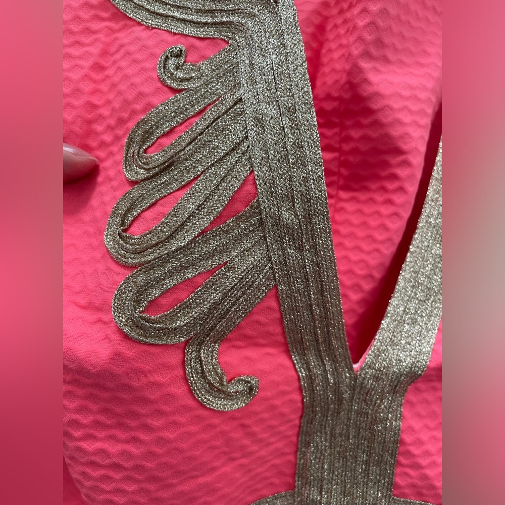 Lilly Pulitzer shift dress Janine neon pink gold details - Picture 6 of 12